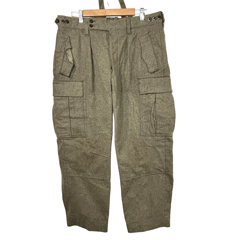 Vtg German Military Wool Cargo Field Pants Men 34 x 27 Double Knee